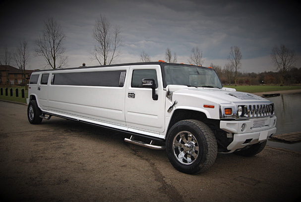 white hummer limo wedding car hire leicester